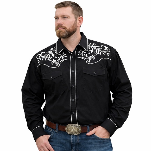 None Other - Western Embroidered Black Button Down Shirt Men’s XXL Cowboy Rodeo Shirt NWT